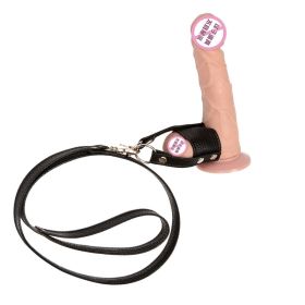 Testicle Bondage Gear Scrotum Restraint Leather Ring With Pulling Leash